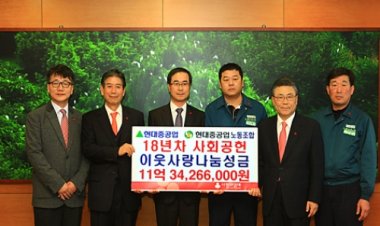현대重 이웃돕기 성금 11억 3000만원 기부